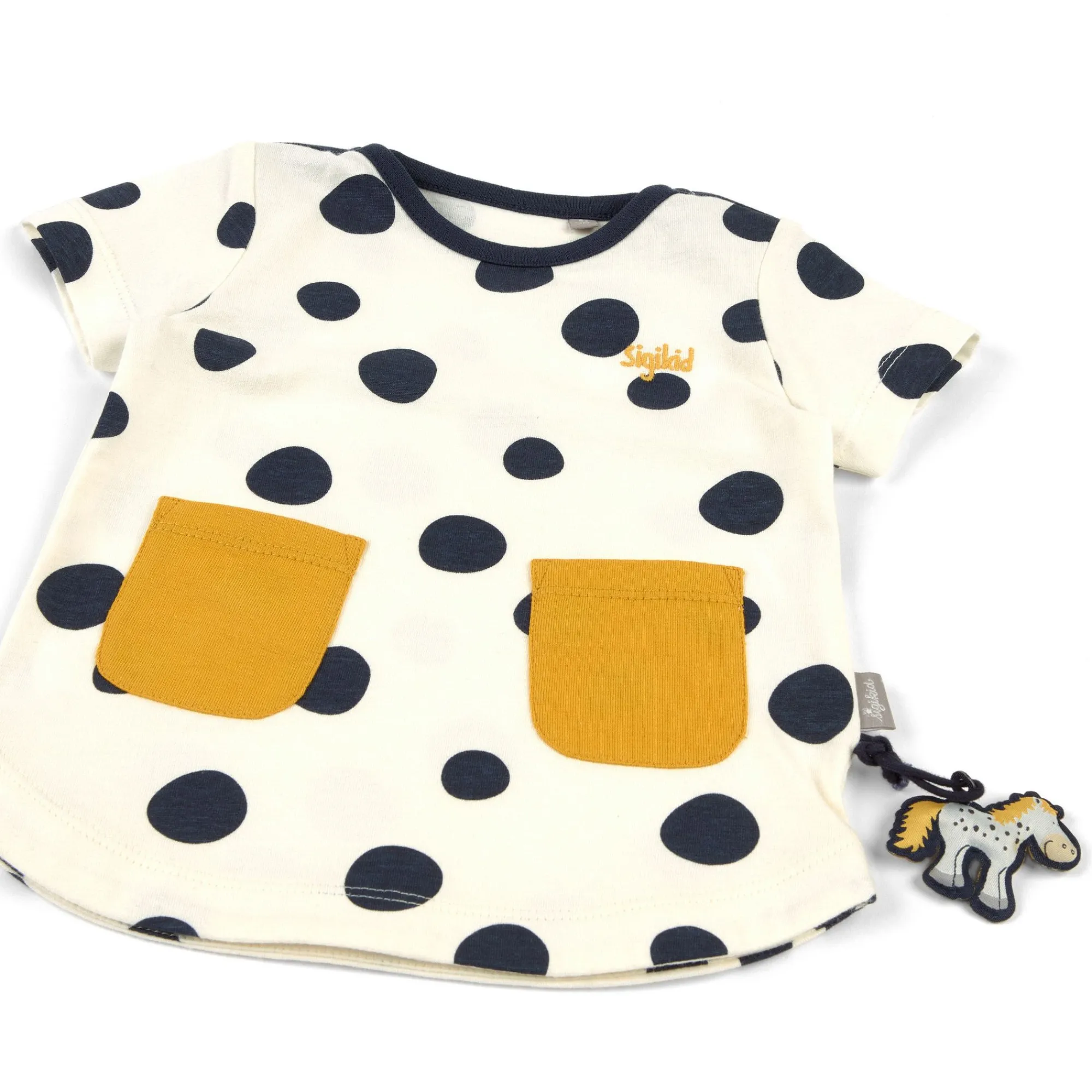 Sigikid Kollektion Tupfen Pony|Baby Kurzarm Longshirt, Weis Mit Dunkelblauen Punkten