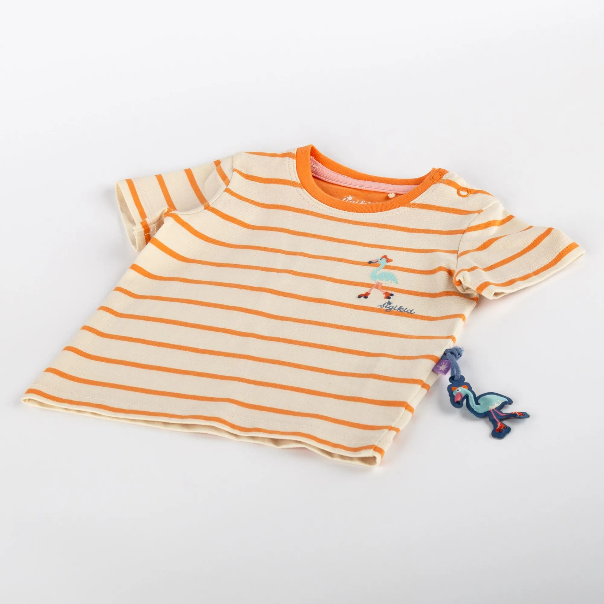 Sigikid Kollektion Wild Flamingo|Baby Ringel T-Shirt Flamingo, Orange-Weis