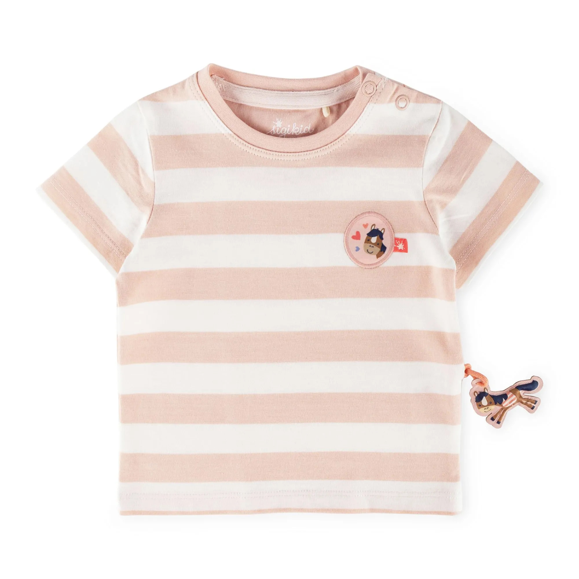 Sigikid Kollektion Funny Horse|Baby T-Shirt Mit Pferdchen Patch, Rosa-Weis Gestreift