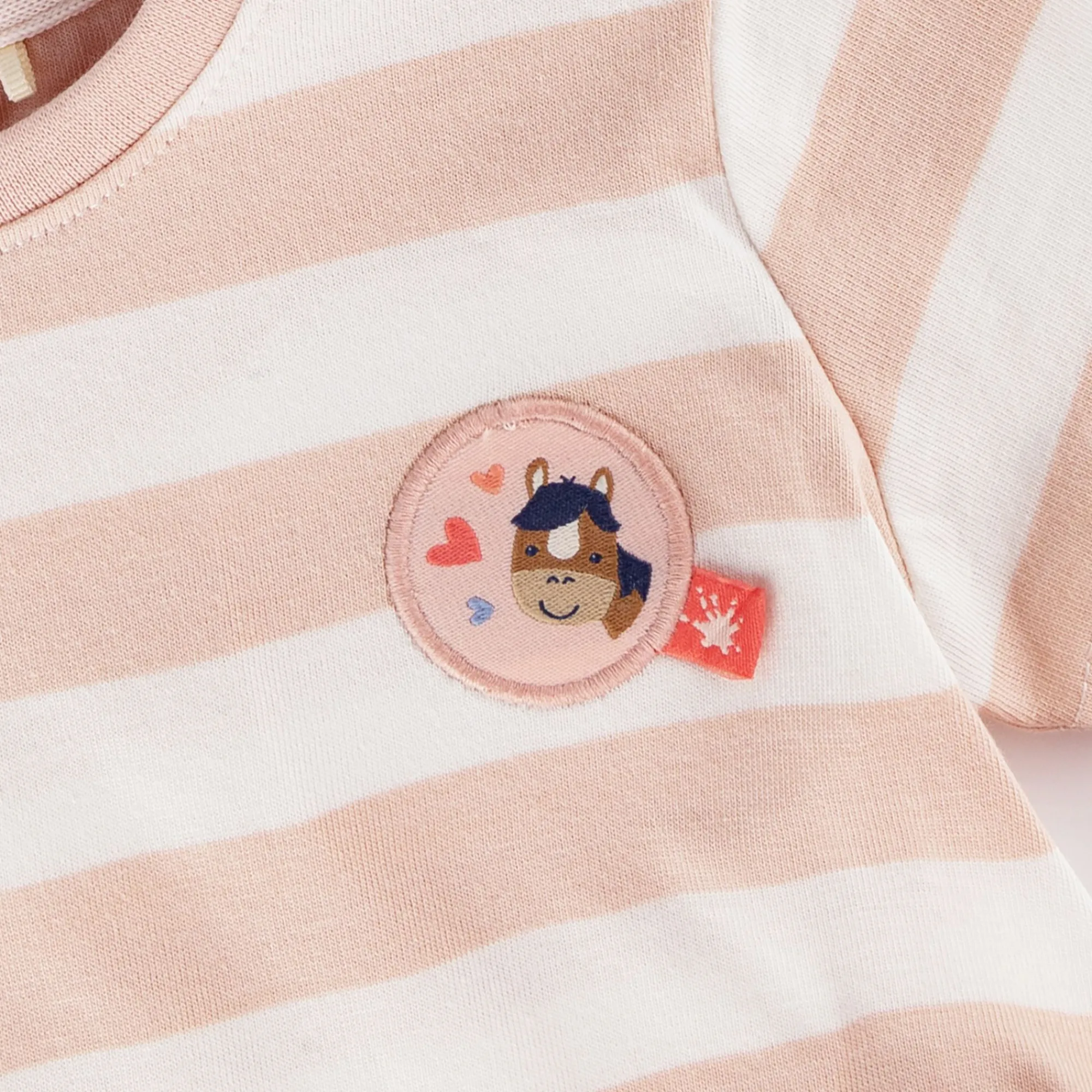 Sigikid Kollektion Funny Horse|Baby T-Shirt Mit Pferdchen Patch, Rosa-Weis Gestreift