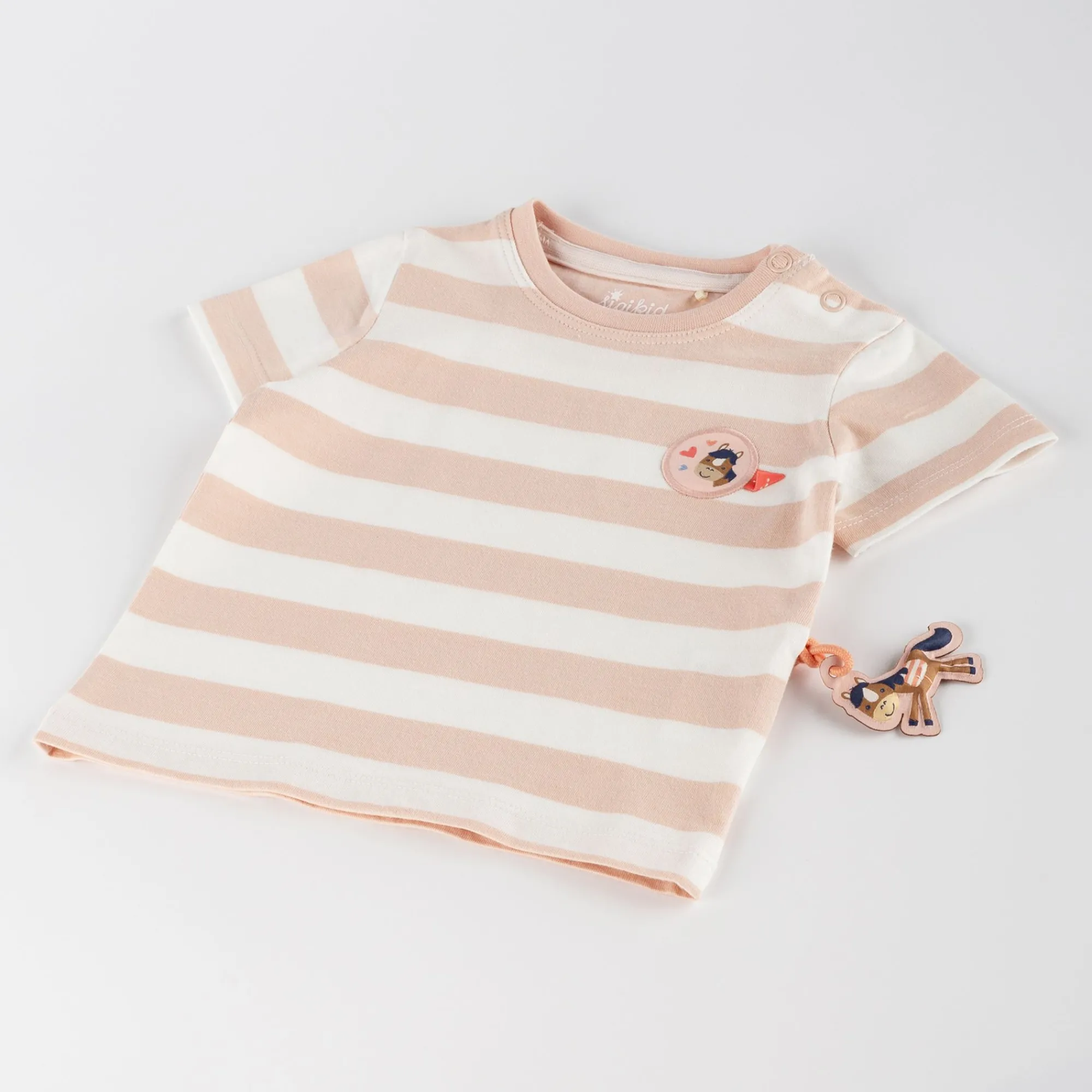 Sigikid Kollektion Funny Horse|Baby T-Shirt Mit Pferdchen Patch, Rosa-Weis Gestreift