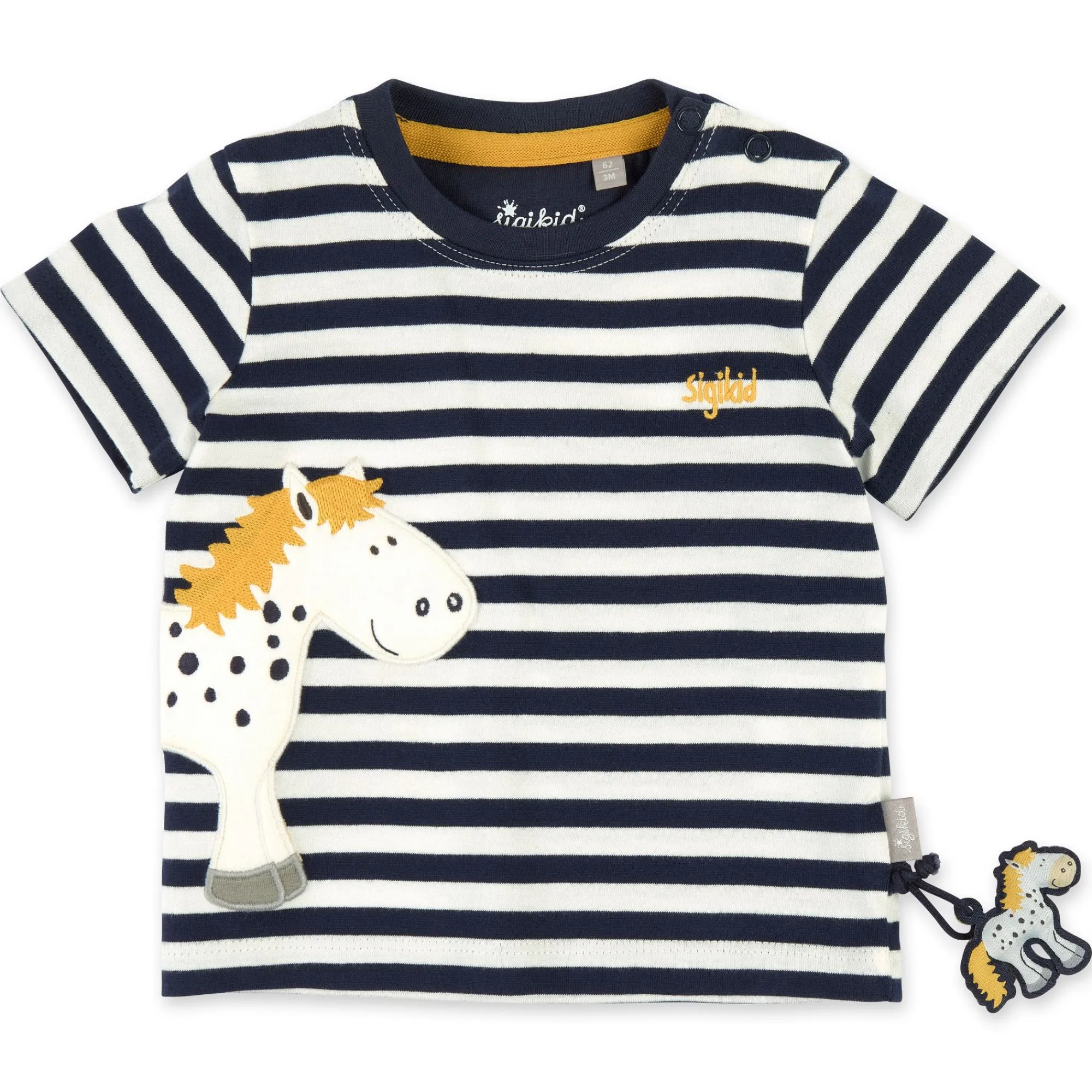 Sigikid Kollektion Tupfen Pony|Baby T-Shirt Pony, Blau-Weis Geringelt