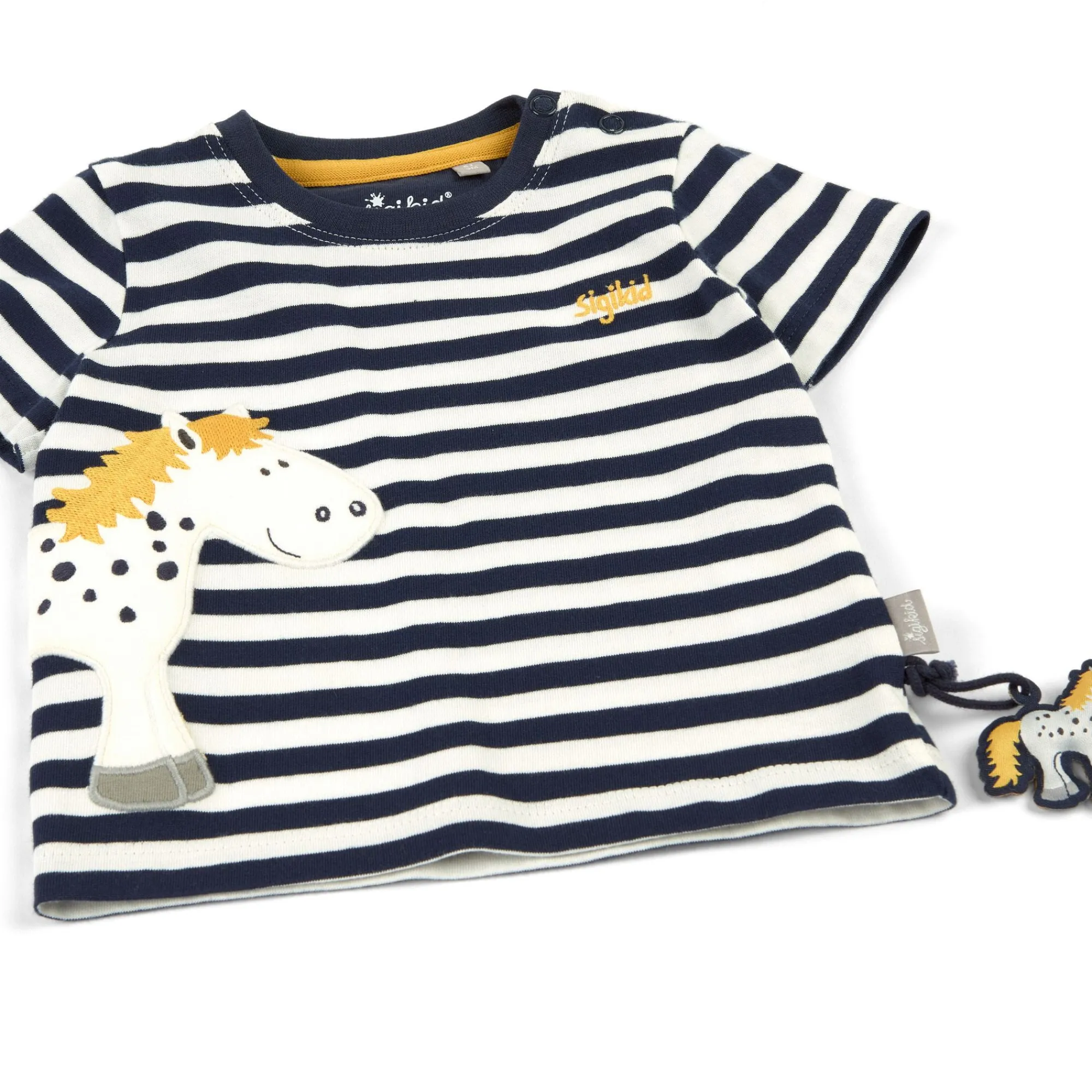 Sigikid Kollektion Tupfen Pony|Baby T-Shirt Pony, Blau-Weis Geringelt