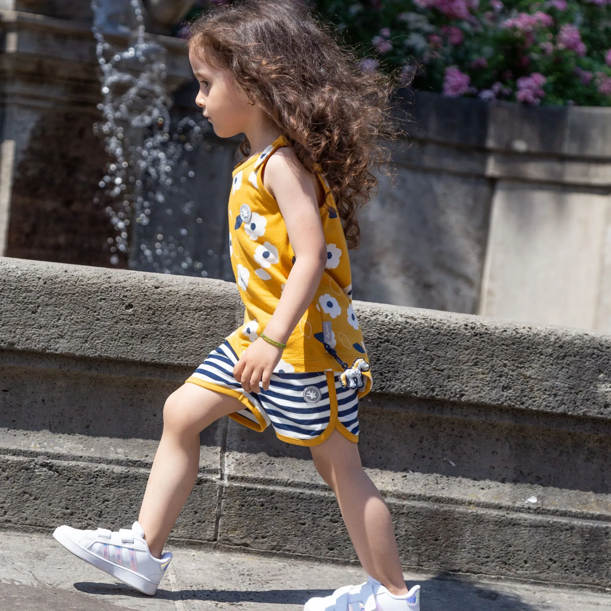 Sigikid Kollektion Tupfen Pony|Blau-Weis Geringelte Kinder Shorts
