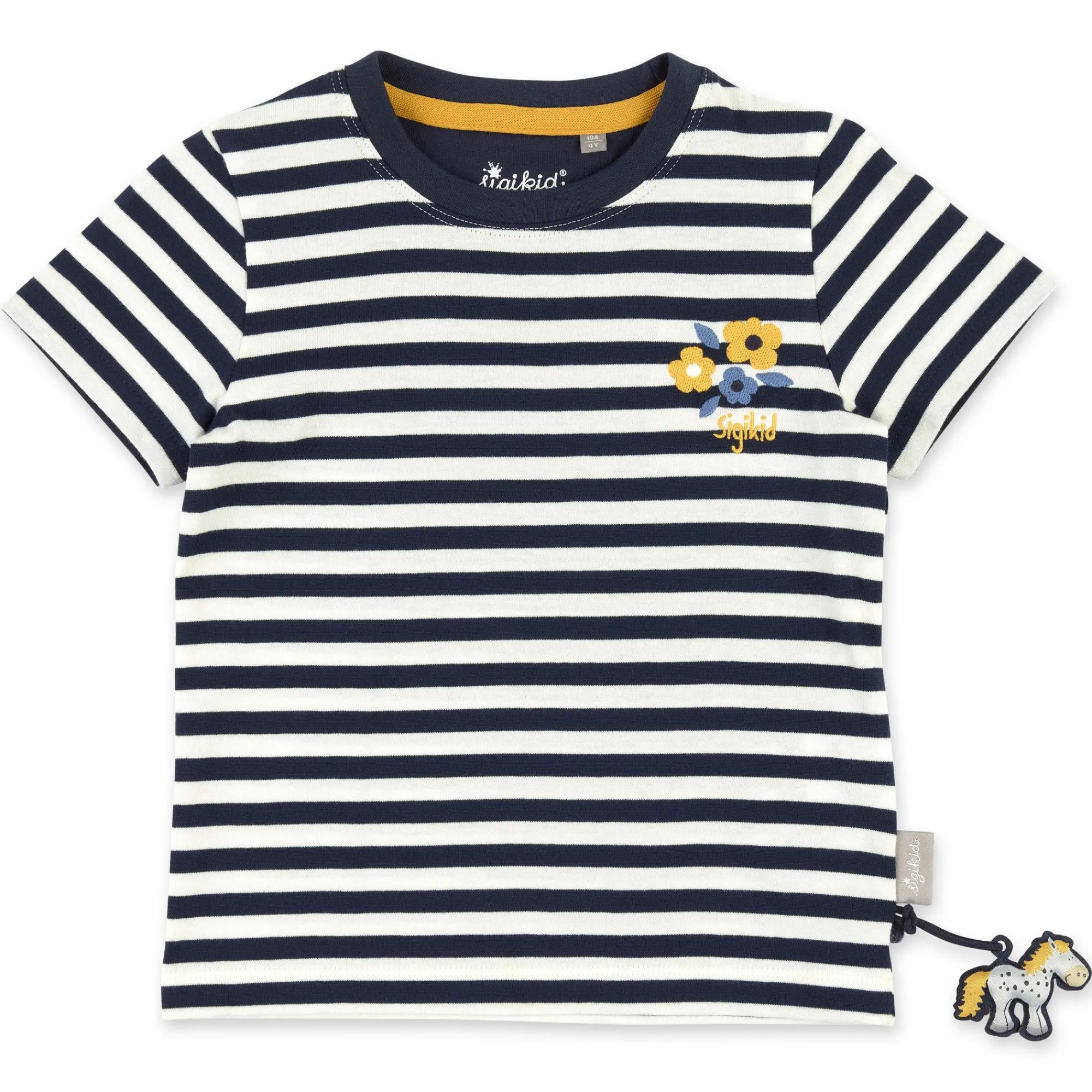 Sigikid Kollektion Tupfen Pony|Blau-Weis Geringeltes Kinder T-Shirt Mit Blumchen Bestic