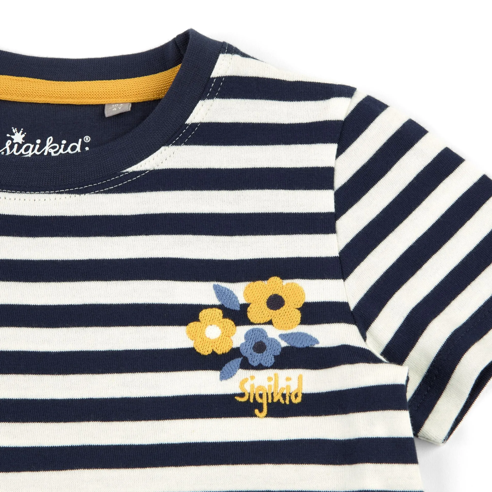 Sigikid Kollektion Tupfen Pony|Blau-Weis Geringeltes Kinder T-Shirt Mit Blumchen Bestic