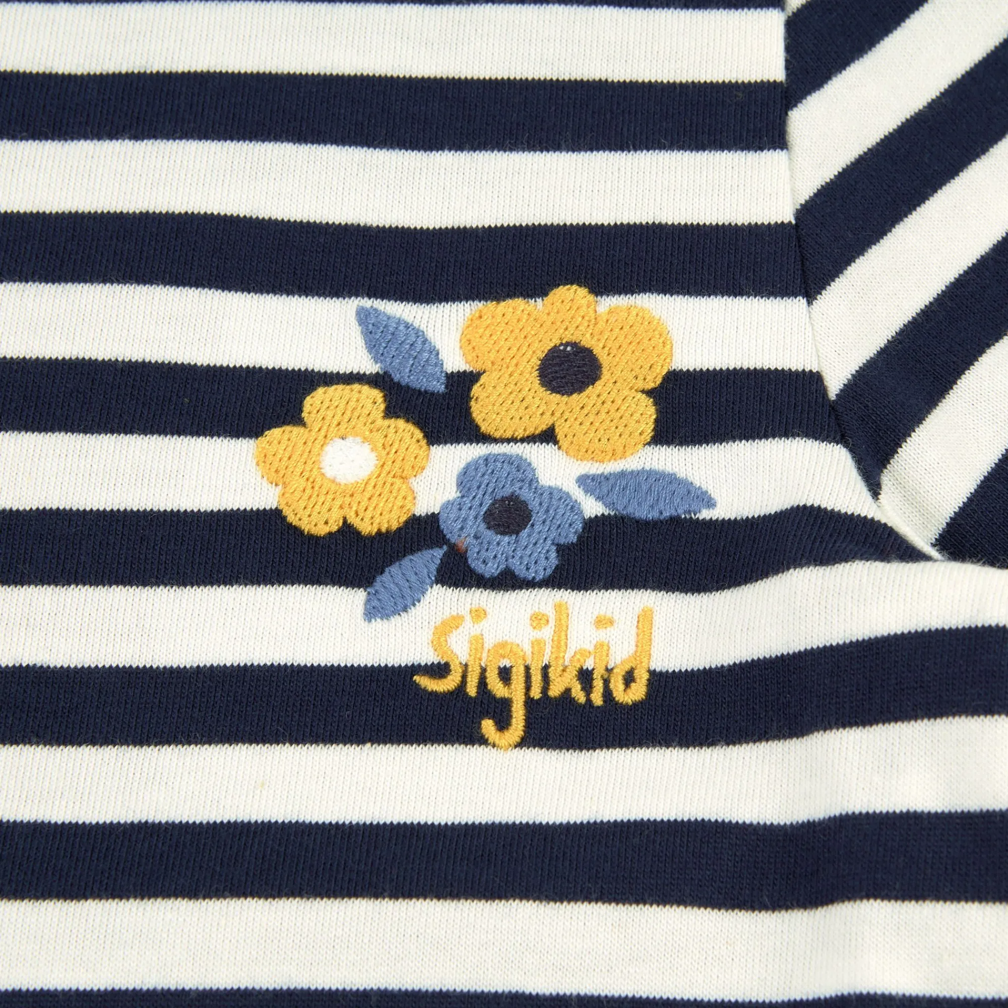 Sigikid Kollektion Tupfen Pony|Blau-Weis Geringeltes Kinder T-Shirt Mit Blumchen Bestic