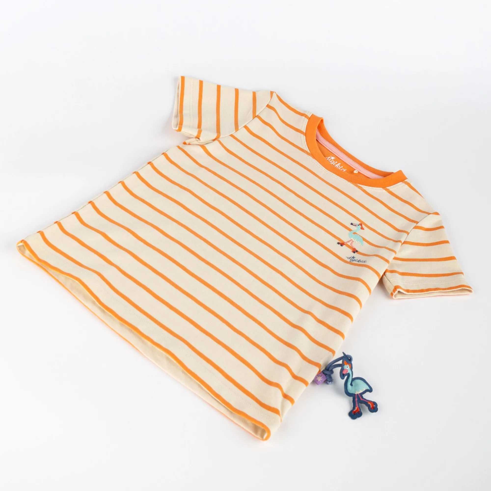 Sigikid Kollektion Wild Flamingo|Kinder Ringel T-Shirt Flamingo, Orange-Weis