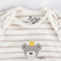 Sigikid Kollektion Newborn|Langarm Babybody Kronchen Bar Geringelt, Beige-Weis