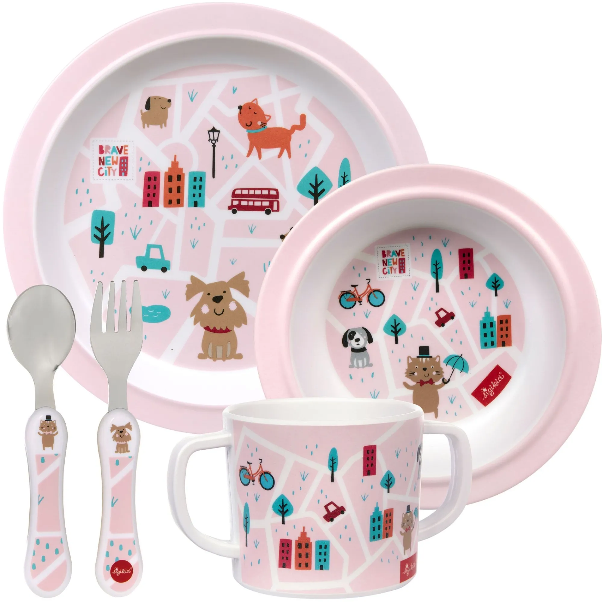 Sigikid Kindergeschirr|Melamin Set, Pink