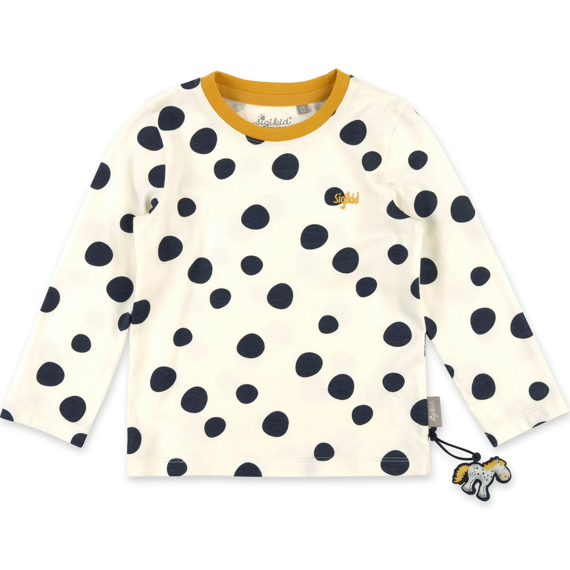 Sigikid Kollektion Tupfen Pony|Weises Kinder Langarmshirt Mit Dunkelblauen Punkten